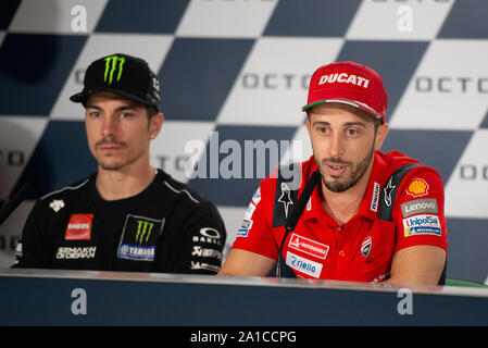 Misano Adriatico, Italy. 12th Sep, 2019. Maverick Vinales, Spanish rider number 12 for Yamaha Monster Team in MotoGP - Andrea Dovizioso, Italian rider number 04 for Ducati Team in MotoGP (Photo by Lorenzo Di Cola/Pacific Press) Credit: Pacific Press Agency/Alamy Live News Stock Photo