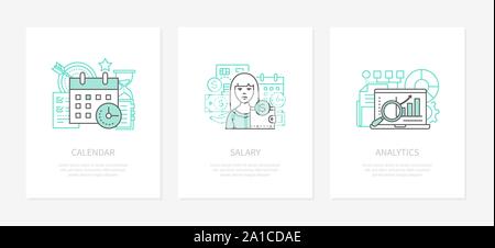 Wage calculation - line design style icons set Stock Vector