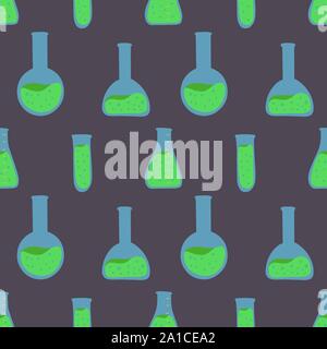 Seamless pattern with chemistry bottle for decorative design. Vector medical pharmacy background. Health care medical backdrop. Pharmacy concept. Stock Vector