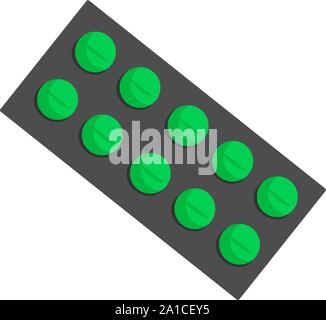 Green pills, illustration, vector on white background. Stock Vector