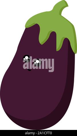 Happy eggplant, illustration, vector on white background. Stock Vector