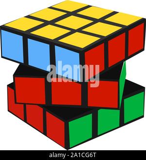 Rubiks cube, illustration, vector on white background. Stock Vector