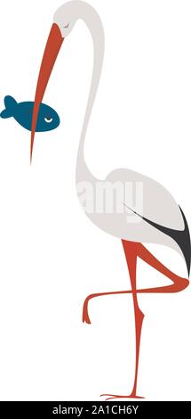 Stork, illustration, vector on white background. Stock Vector