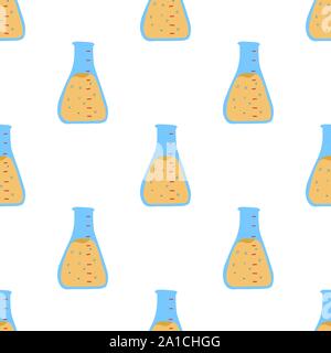 Seamless pattern with chemistry triangle flask for wrapping paper design.Biology, science, education, medical. Abstract vector background. Stock Vector