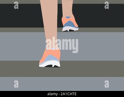 Walking upstairs, illustration, vector on white background. Stock Vector