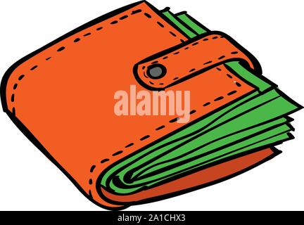 Orange wallet, illustration, vector on white background. Stock Vector