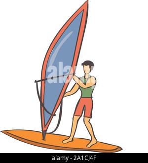 Windsurfing, illustration, vector on white background. Stock Vector