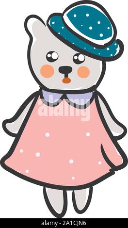 Lady bear with dress, illustration, vector on white background. Stock Vector
