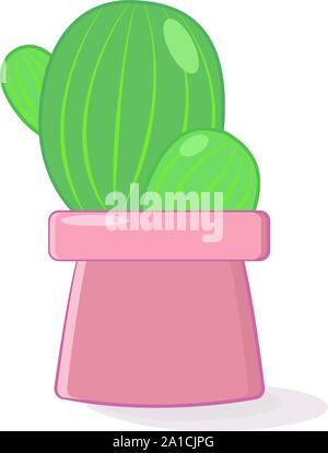 Cactus in pink pot, illustration, vector on white background. Stock Vector