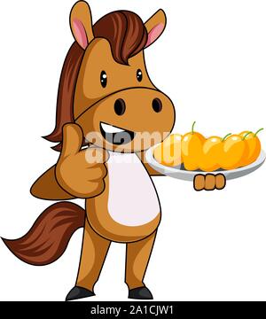 Horse with mangos, illustration, vector on white background. Stock Vector