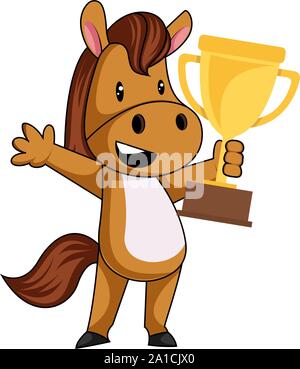 Horse with trophy, illustration, vector on white background. Stock Vector