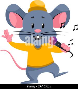 Mouse with microphone, illustration, vector on white background. Stock Vector