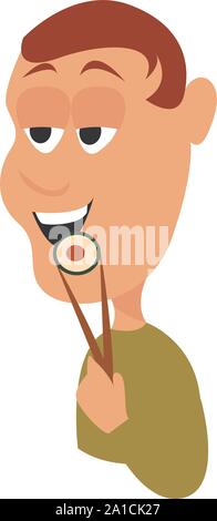 Man eating sushi, illustration, vector on white background. Stock Vector