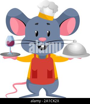 Mouse cooking, illustration, vector on white background. Stock Vector