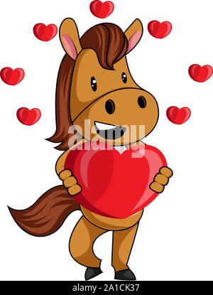 Horse with heart, illustration, vector on white background. Stock Vector