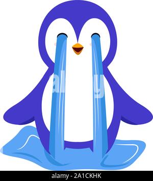 Penguin crying, illustration, vector on white background. Stock Vector