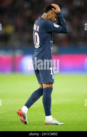 Paris. 25th Sep, 2019. Neymar Jr of Paris Saint-Germain reacts during a 2019-2020 season French Ligue 1 match against Reims in Paris, France on Sept. 25, 2019. Credit: Jack Chan/Xinhua/Alamy Live News Stock Photo