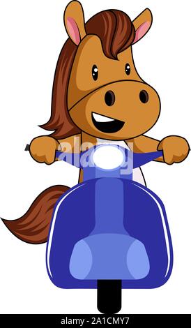 Horse on scooter, illustration, vector on white background. Stock Vector
