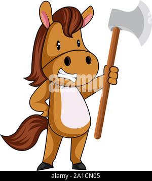 Horse with axe, illustration, vector on white background. Stock Vector