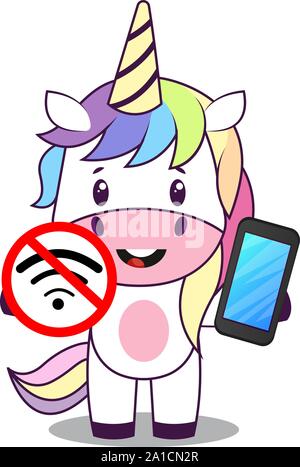 Unicorn with no wifi, illustration, vector on white background. Stock Vector