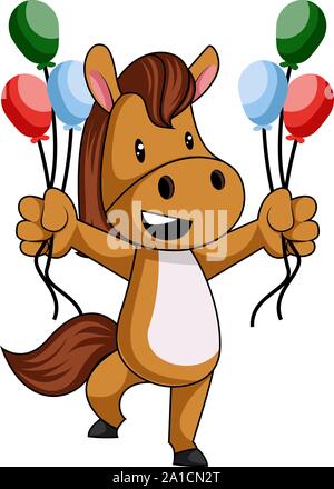 Horse with balloons, illustration, vector on white background. Stock Vector
