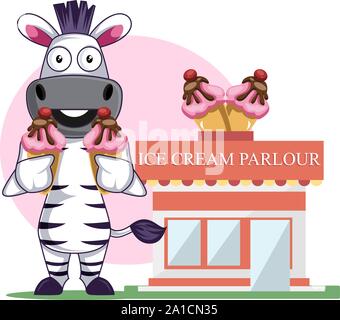 Zebra with cakes, illustration, vector on white background. Stock Vector