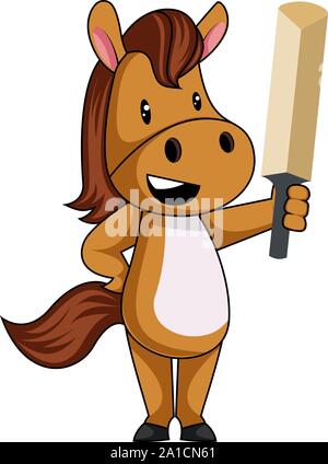 Horse with cricket bat, illustration, vector on white background. Stock Vector