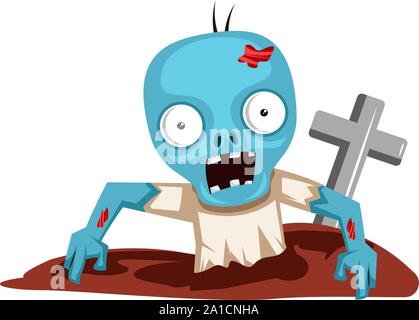 Zombie in grave, illustration, vector on white background. Stock Vector