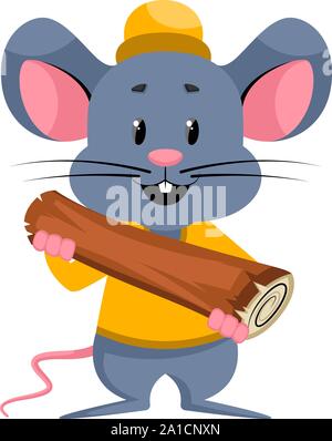 Mouse with wood, illustration, vector on white background. Stock Vector