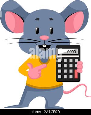 Mouse with calculator, illustration, vector on white background. Stock Vector