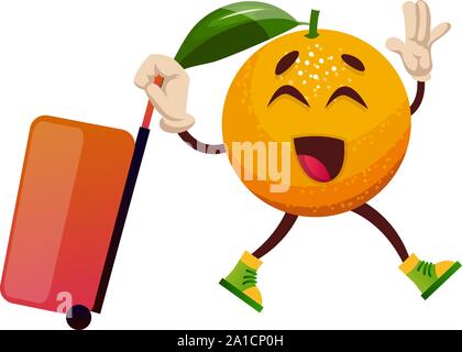 Orange with suitcase, illustration, vector on white background. Stock Vector