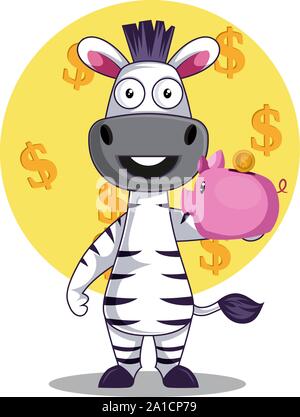 Zebra with money, illustration, vector on white background. Stock Vector
