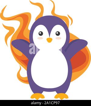 Penguin on fire, illustration, vector on white background. Stock Vector