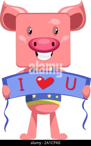 Pig in love, illustration, vector on white background. Stock Vector