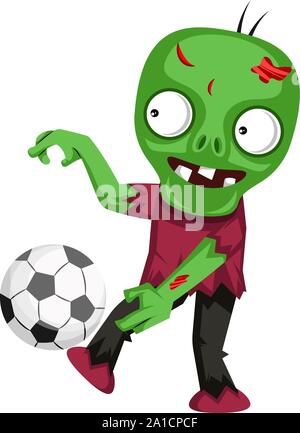 Zombie with football, illustration, vector on white background. Stock Vector