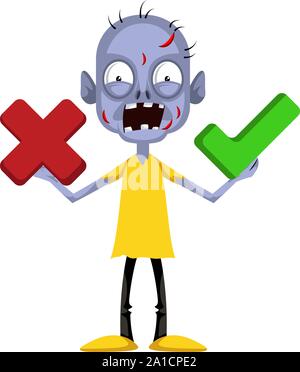 Zombie with yes and no, illustration, vector on white background. Stock Vector