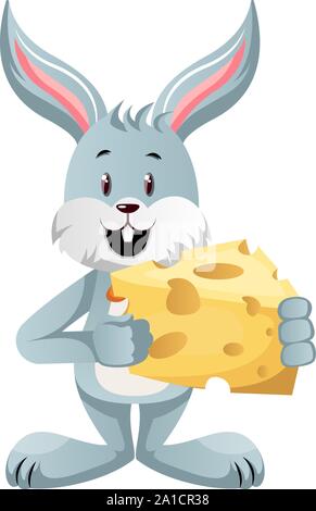 Bunny with cheese, illustration, vector on white background. Stock Vector