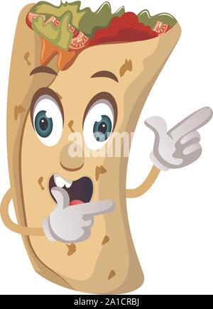 Burrito showing with hand, illustration, vector on white background. Stock Vector