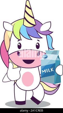 Unicorn with milk, illustration, vector on white background. Stock Vector
