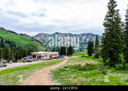 Alta, USA - July 26, 2019: Alf's Restaurant and buildings Albion Basin, Utah summer in Wasatch mountains on trail Stock Photo