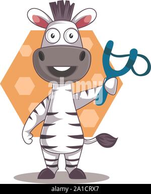 Zebra with sling shot, illustration, vector on white background. Stock Vector