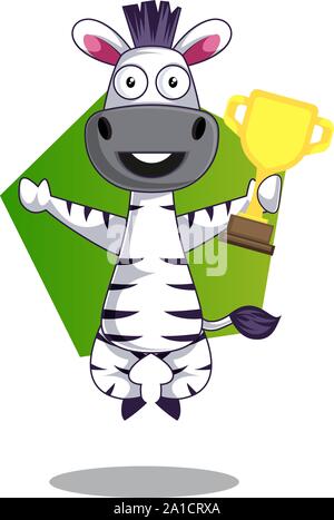Zebra with trophy, illustration, vector on white background. Stock Vector