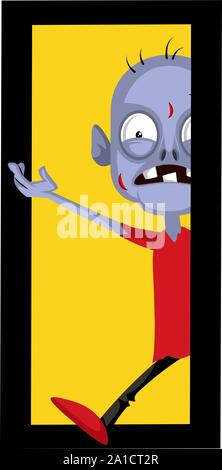 Zombie at the door, illustration, vector on white background. Stock Vector