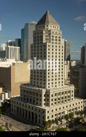 View of historic Miami-Dade County Courthouse tower from Government Center building  in downtown Miami, Florida, USA Stock Photo