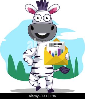 Zebra with envelope, illustration, vector on white background. Stock Vector