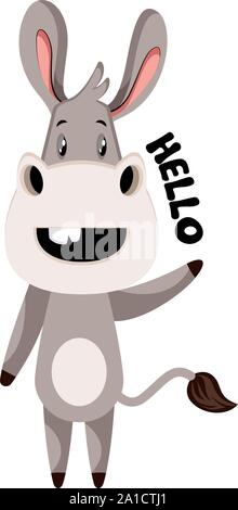Donkey saying hello, illustration, vector on white background. Stock Vector