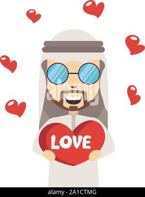 Arab men in love, illustration, vector on white background. Stock Vector