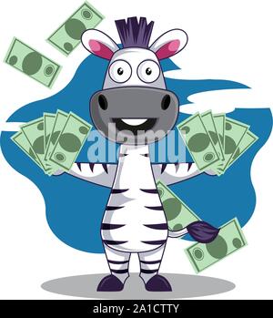 Zebra with money, illustration, vector on white background. Stock Vector
