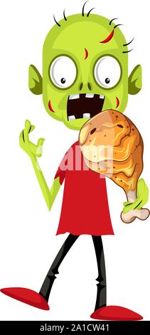 Zombie eating, illustration, vector on white background. Stock Vector