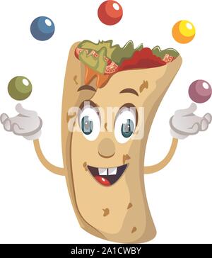 Burrito juggling, illustration, vector on white background. Stock Vector
